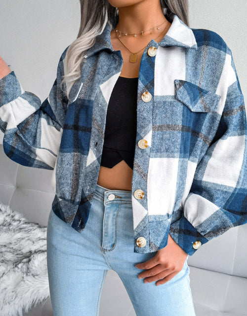 Load image into Gallery viewer, Plaid Collared Neck Long Sleeve Jacket
