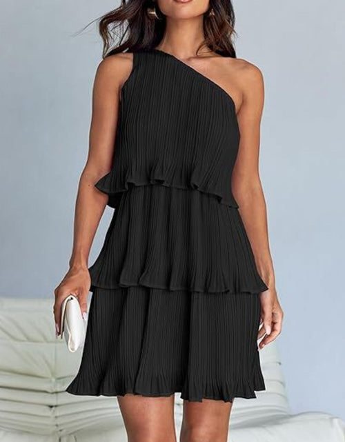 Load image into Gallery viewer, Layered Single Shoulder Mini Dress
