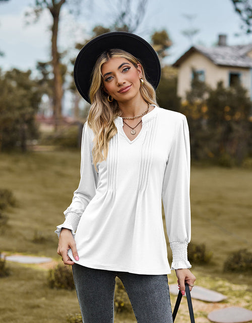 Load image into Gallery viewer, Notched Neck Flounce Sleeve Blouse
