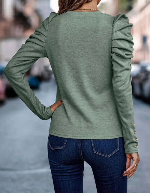 Load image into Gallery viewer, Decorative Button Puff Sleeve T-Shirt
