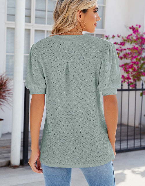 Load image into Gallery viewer, Eyelet Notched Puff Sleeve T-Shirt
