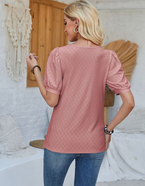 Load image into Gallery viewer, Eyelet Asymmetrical Neck Short Sleeve T-Shirt

