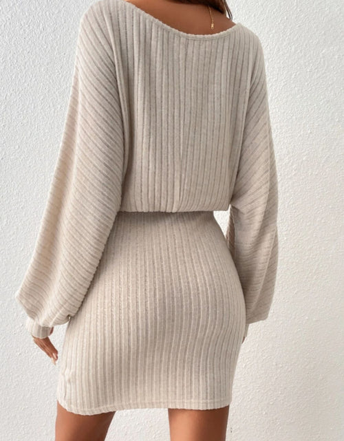 Load image into Gallery viewer, Round Neck Tie Waist Long Sleeve Mini Dress
