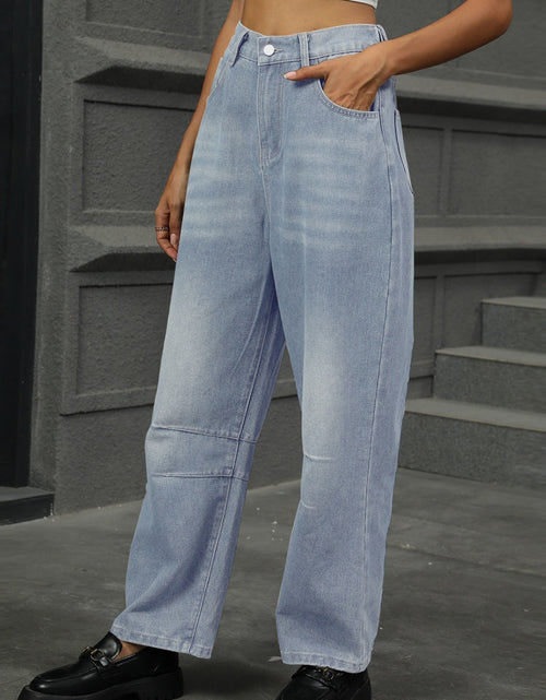 Load image into Gallery viewer, Half Elastic Waist Straight Leg Jeans
