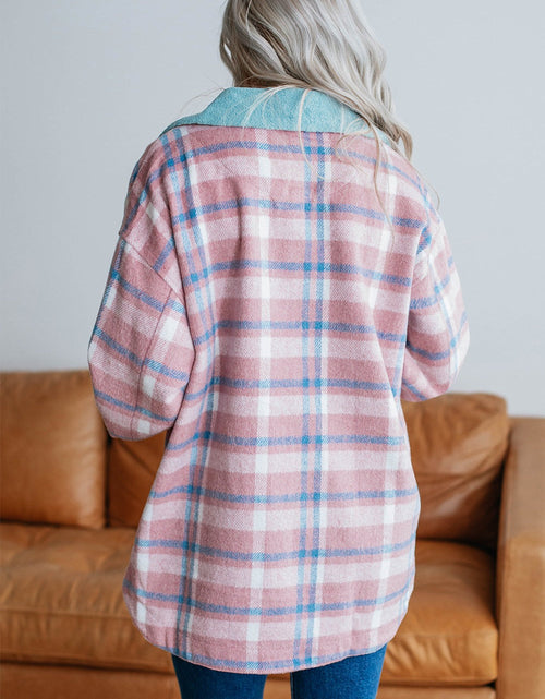 Load image into Gallery viewer, Plaid Collared Neck Flap Pockets Shacket
