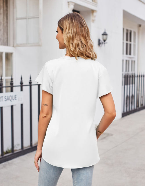 Load image into Gallery viewer, Notched Neck Flutter Sleeve Satin Top
