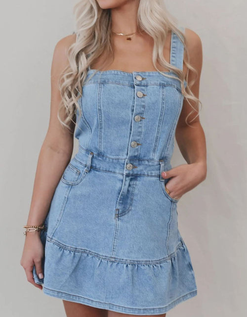 Load image into Gallery viewer, Ruffled Hem Button Front Square Neck Denim Dress
