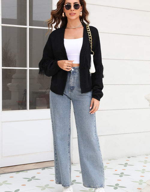Load image into Gallery viewer, Angel Wings Fringe Trim Open Front Cardigan

