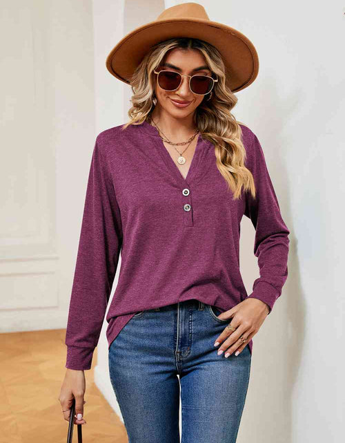 Load image into Gallery viewer, Buttoned Notched Neck Long Sleeve Top

