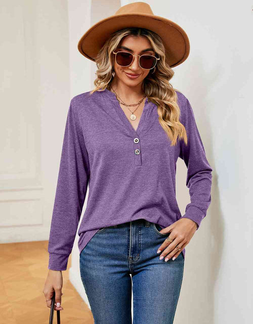 Load image into Gallery viewer, Buttoned Notched Neck Long Sleeve Top
