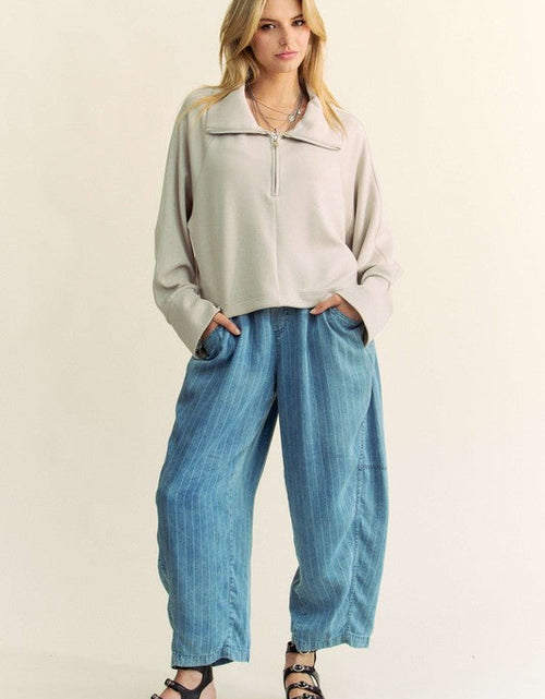 Load image into Gallery viewer, Davi &amp; Dani Drawstring Hem Half Zip Raglan Sleeve Sweatshirt
