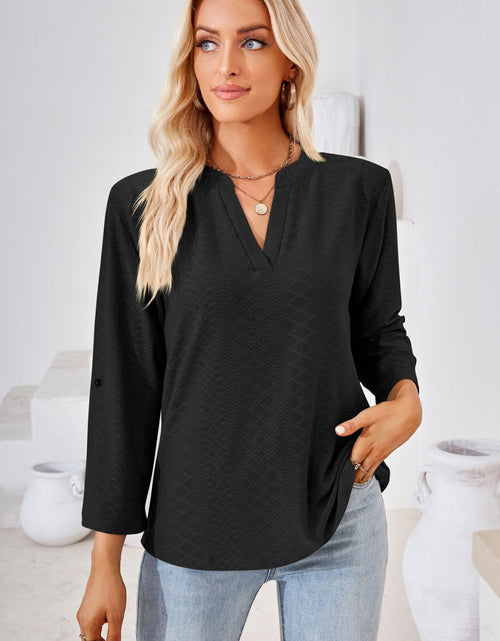 Load image into Gallery viewer, V-Neck Roll-Tap Sleeve Blouse
