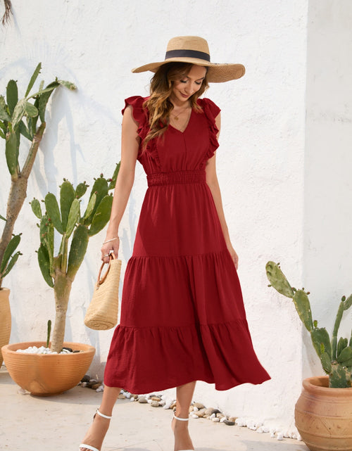Load image into Gallery viewer, Tiered Ruffled V-Neck Cap Sleeve Dress
