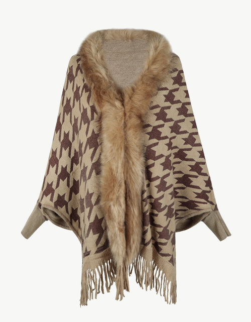 Load image into Gallery viewer, Houndstooth Fringe Hem Poncho
