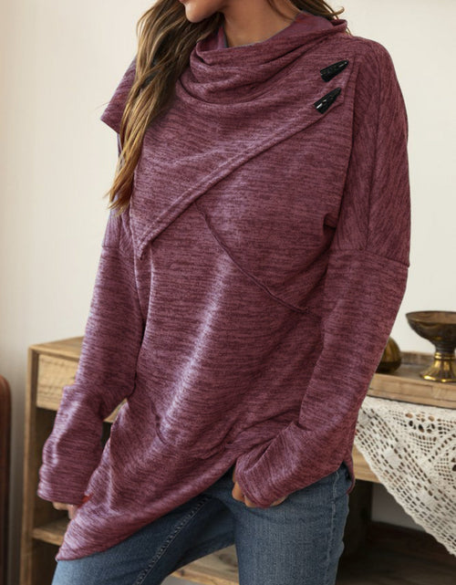 Load image into Gallery viewer, Asymmetrical Hem Cowl Neck Long Sleeve T-Shirt
