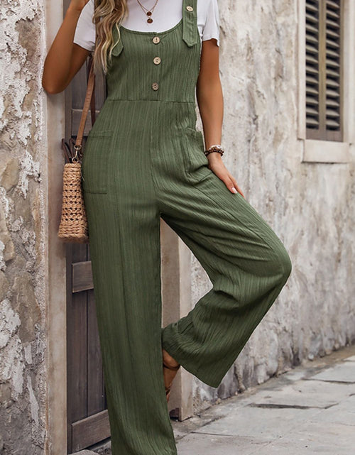 Load image into Gallery viewer, Perfee Textured Pocketed Wide Strap Overalls
