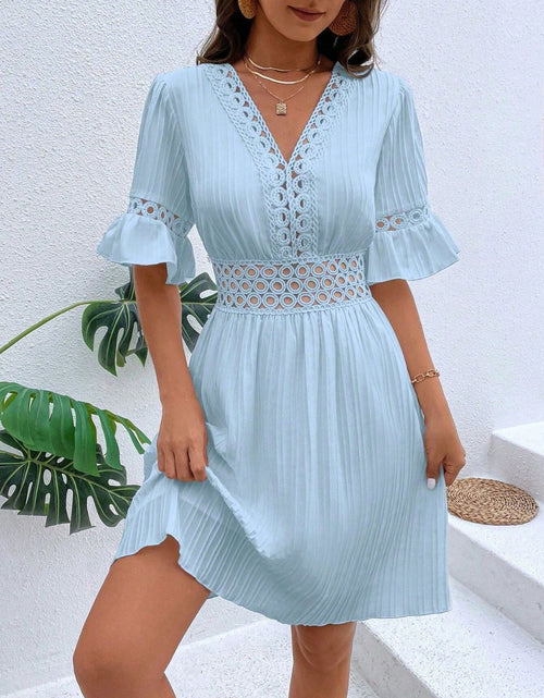 Load image into Gallery viewer, Cutout V-Neck Flounce Sleeve Mini Dress
