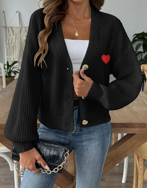 Load image into Gallery viewer, Heart Button Down V-Neck Long Sleeve Cardigan
