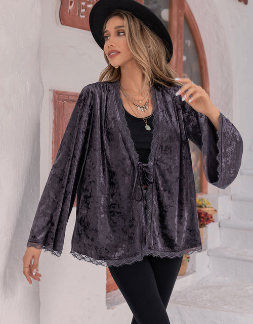 Load image into Gallery viewer, Tied Lace Detail Long Sleeve Cardigan
