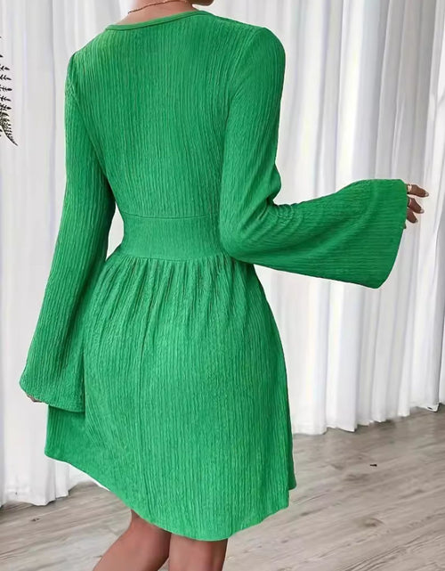 Load image into Gallery viewer, Round Neck Flare Sleeve Mini Dress
