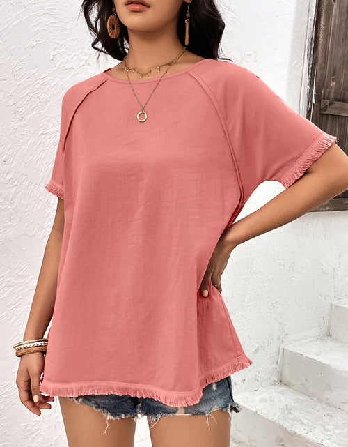 Load image into Gallery viewer, Ivy Lane Round Neck Raglan Sleeve Fringe Detail Top
