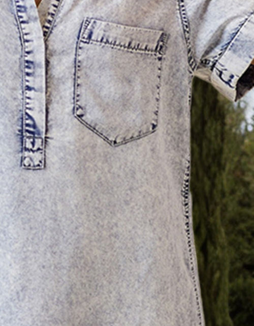 Load image into Gallery viewer, Pocketed Collared Neck Short Sleeve Denim Dress
