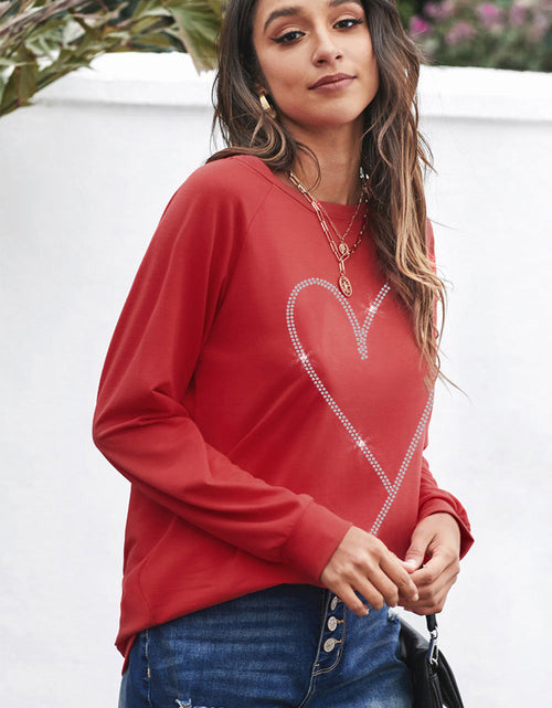 Load image into Gallery viewer, Heart Round Neck Long Sleeve Sweatshirt
