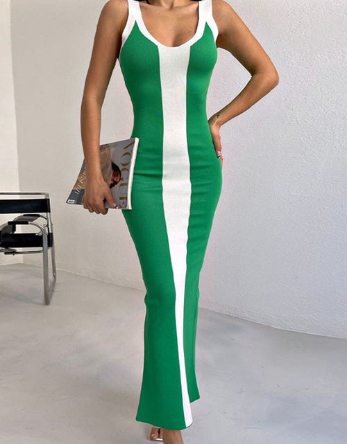 Load image into Gallery viewer, Contrast Wide Strap Slit Midi Dress

