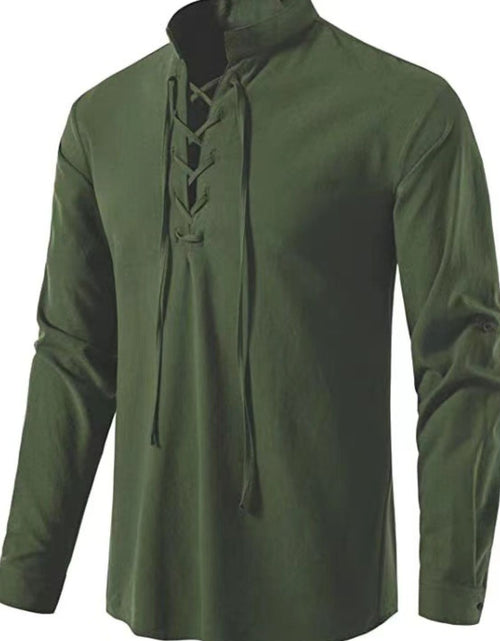 Load image into Gallery viewer, Men's Lace Up Long Sleeve Blouse
