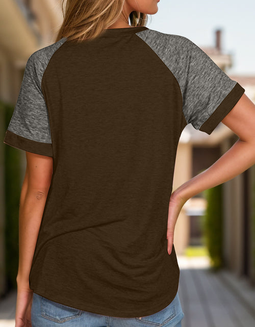 Load image into Gallery viewer, Full Size Contrast Round Neck Short Sleeve T-Shirt

