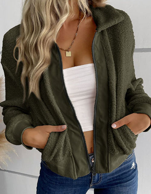 Load image into Gallery viewer, Perfee Zip-Up Sherpa Collared Neck Jacket with Pockets
