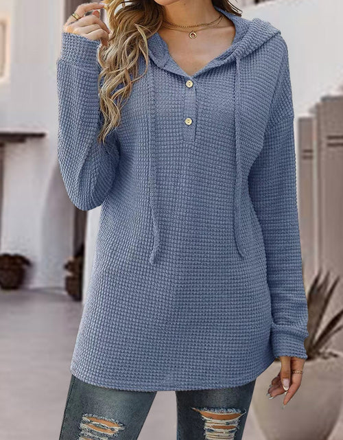 Load image into Gallery viewer, Half Button Up Drawstring Hoodie
