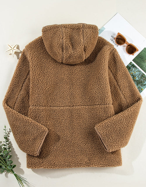 Load image into Gallery viewer, Drawstring Fleece Zip Up Hooded Jacket
