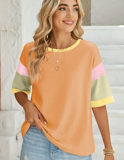 Load image into Gallery viewer, Lovelet Color Block Round Neck Half Sleeve T-Shirt
