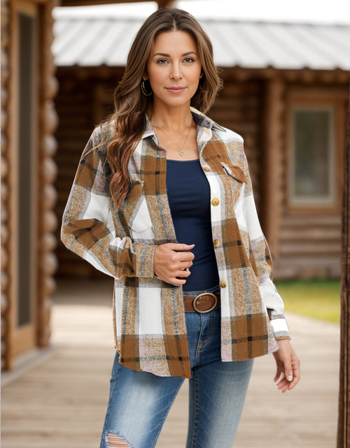 Load image into Gallery viewer, Full Size Pocketed Plaid Collared Neck Shacket
