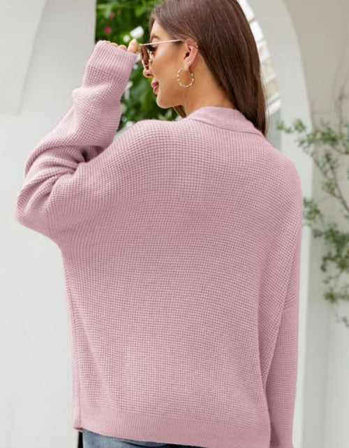 Load image into Gallery viewer, Waffle-Knit Dropped Shoulder Cardigan
