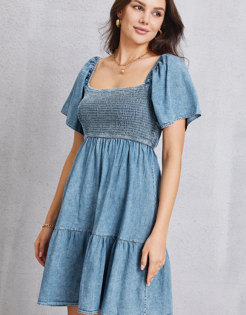Load image into Gallery viewer, Smocked Square Neck Mini Denim Dress
