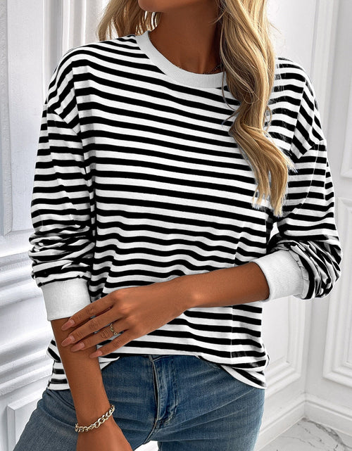 Load image into Gallery viewer, Ivy Lane Striped Round Neck Long Sleeve Sweatshirt
