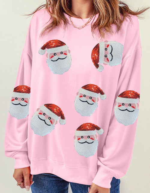 Load image into Gallery viewer, Sequin Santa Patch Round Neck Sweatshirt
