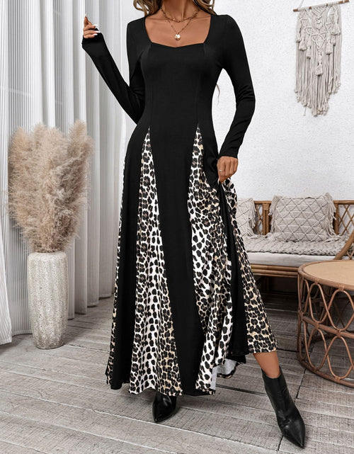 Load image into Gallery viewer, Perfee Leopard Square Neck Long Sleeve Maxi Dress
