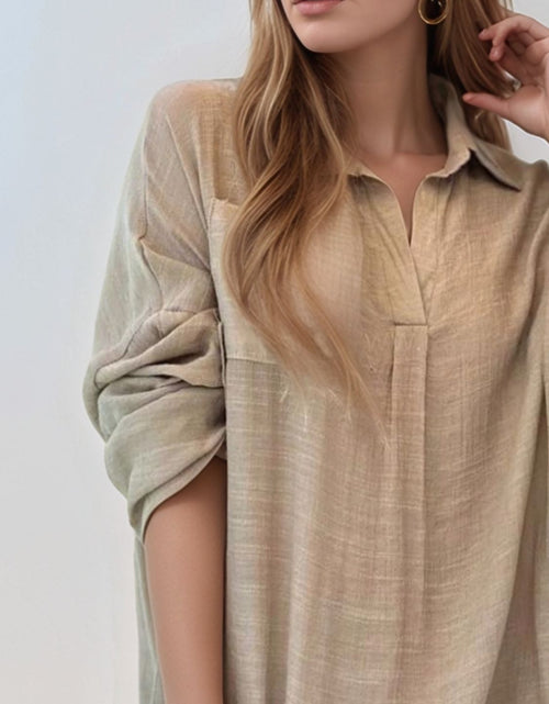 Load image into Gallery viewer, Full Size Side Slit Roll-Tab Sleeve Mini Shirt Dress Plus Size

