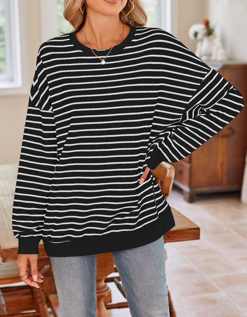 Load image into Gallery viewer, Lovelet Striped Round Neck Long Sleeve Sweatshirt
