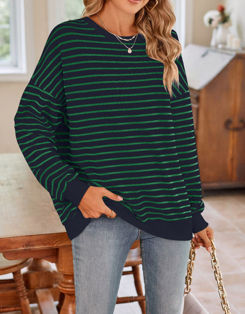 Load image into Gallery viewer, Lovelet Striped Round Neck Long Sleeve Sweatshirt

