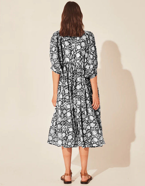 Load image into Gallery viewer, Floral Tie Neck Lantern Sleeve Dress

