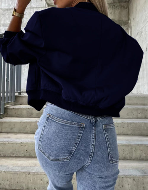 Load image into Gallery viewer, Baseball Collar Dropped Shoulder Jacket
