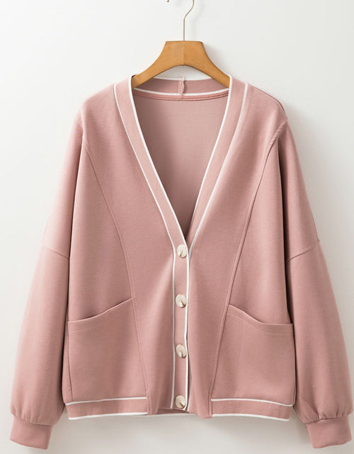 Load image into Gallery viewer, Contrast Trim V Neck Button Up Cardigan

