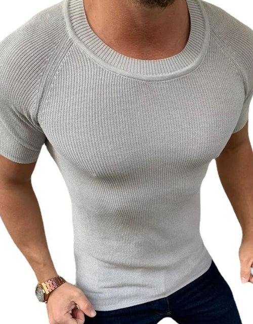 Load image into Gallery viewer, Men's Round Neck Short Sleeve Ribbed Knit T-Shirt
