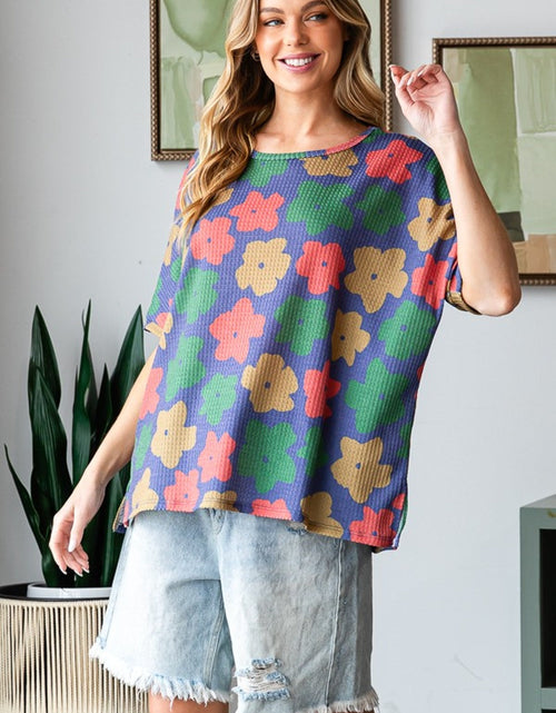 Load image into Gallery viewer, HOPELY Full Size Floral Round Neck Side Slit T-Shirt
