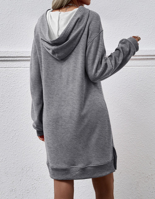Load image into Gallery viewer, Slit Long Sleeve Hooded Dress with Pocket

