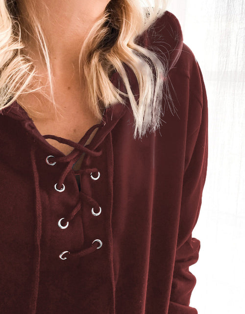 Load image into Gallery viewer, Lace-Up Dropped Shoulder Hoodie
